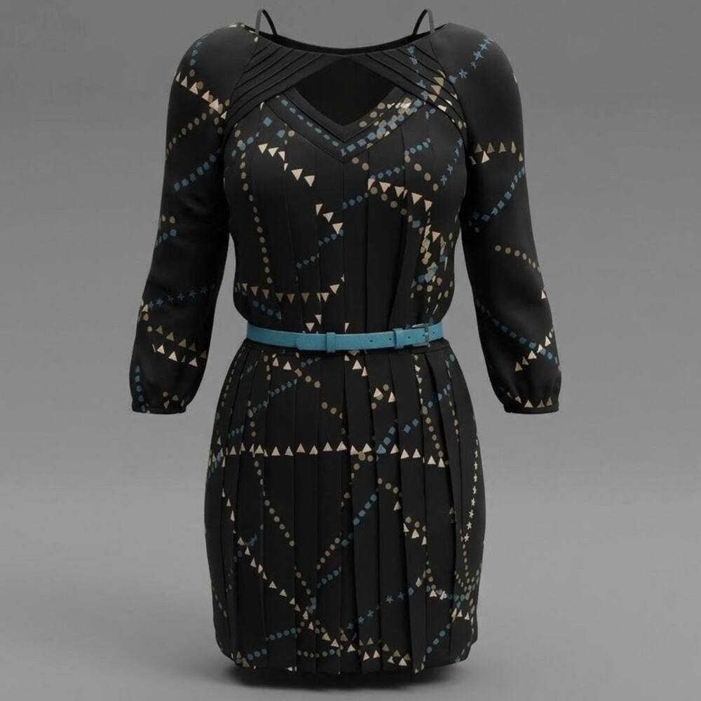 Jessica Simpson Long Sleeve Cutout Geometric Print 8 Black/Blue/Bronze Party